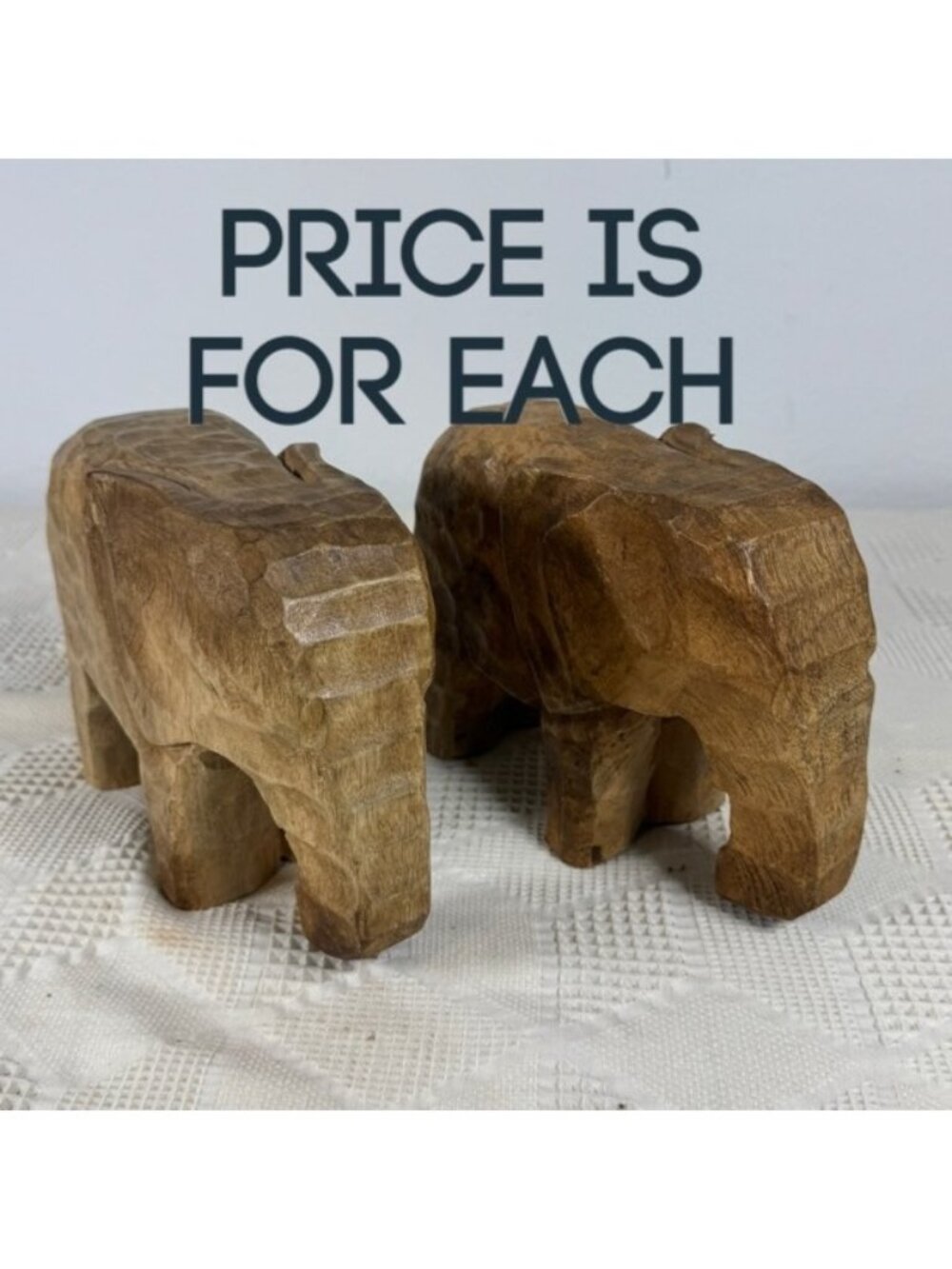 Hand Carved Wooden Elephant Figurine Rustic Animal Safari Global Decor